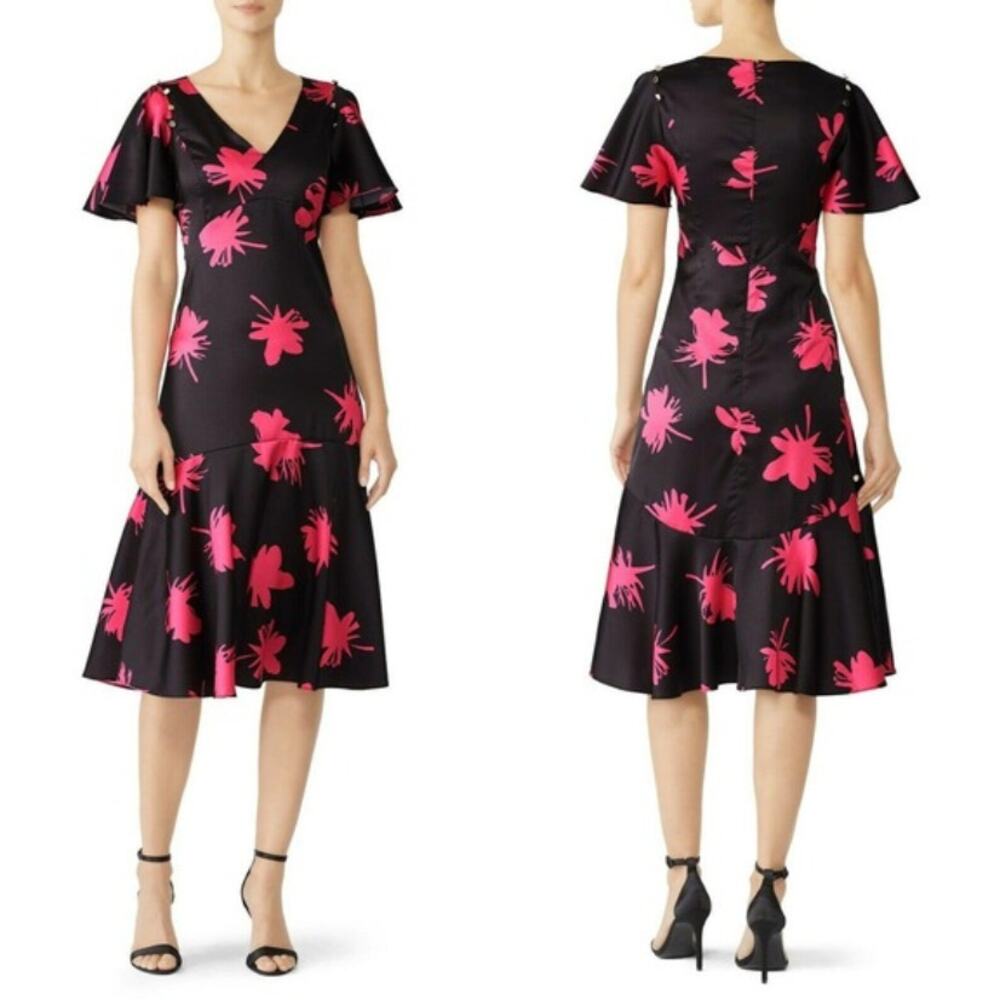 Prabal Gurung Midi Dress Tulip Floral Print V-Neck Flutter Short Sleeve sz 6 - Picture 11 of 11